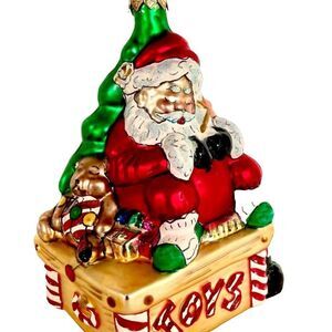 Hand Blown Glass Sleeping Santa Ornament Hand Painted Christmas Tree Toys Poland